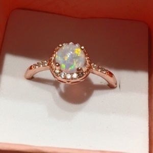 {Size 8} Round Fire Opal & CZ Rose Gold Ring